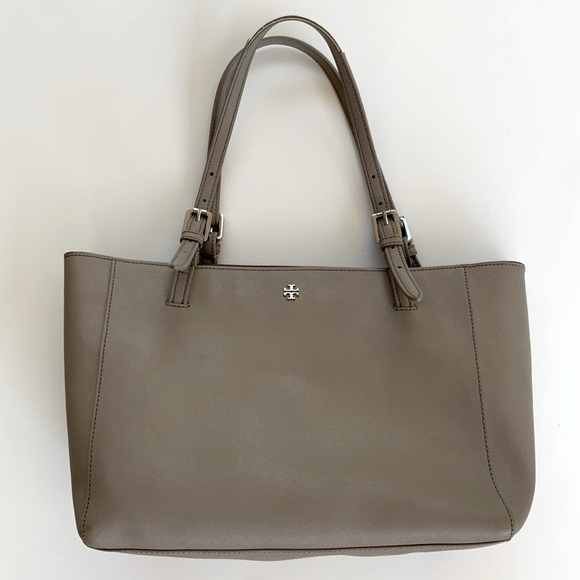 Tory Burch Leather York Tote Grey Saffiano Leather Purse - Picture 1 of 16